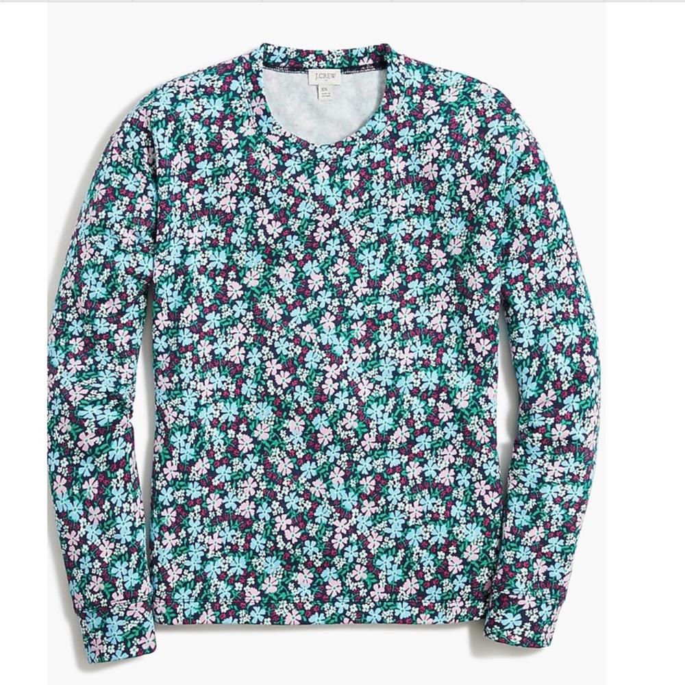 J. Crew Antique Navy Pink Aqua Floral French Terry Sweatshirt Top  Size Medium
